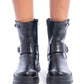 Black Side Buckle Leather Half Boots