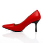 Red Leather Pointed Mid Heel Pumps