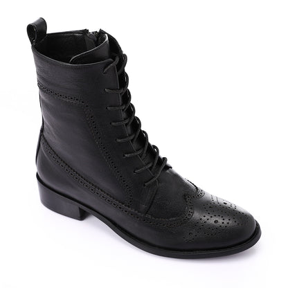 Black Perforated Pattern Half Boots