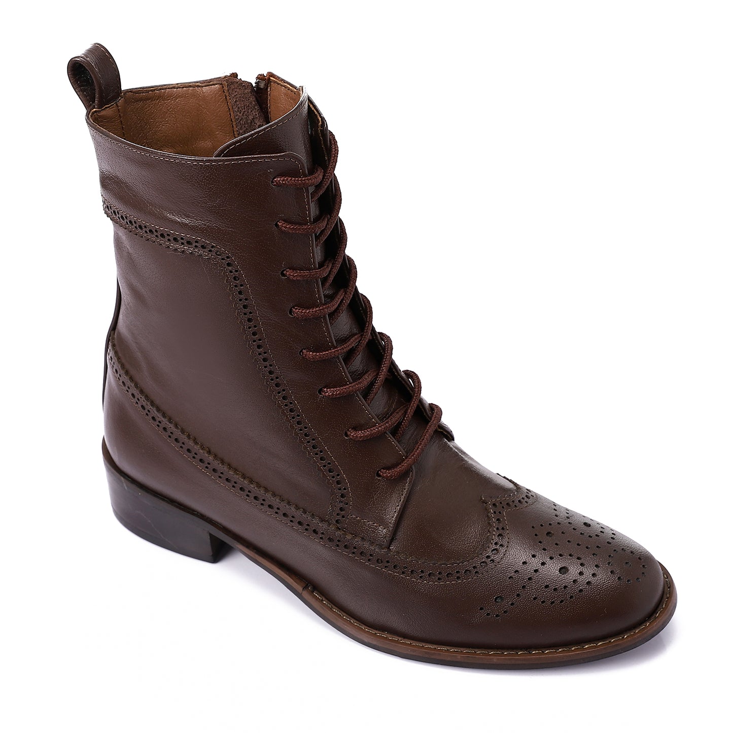 Brown Perforated Pattern Half Boots