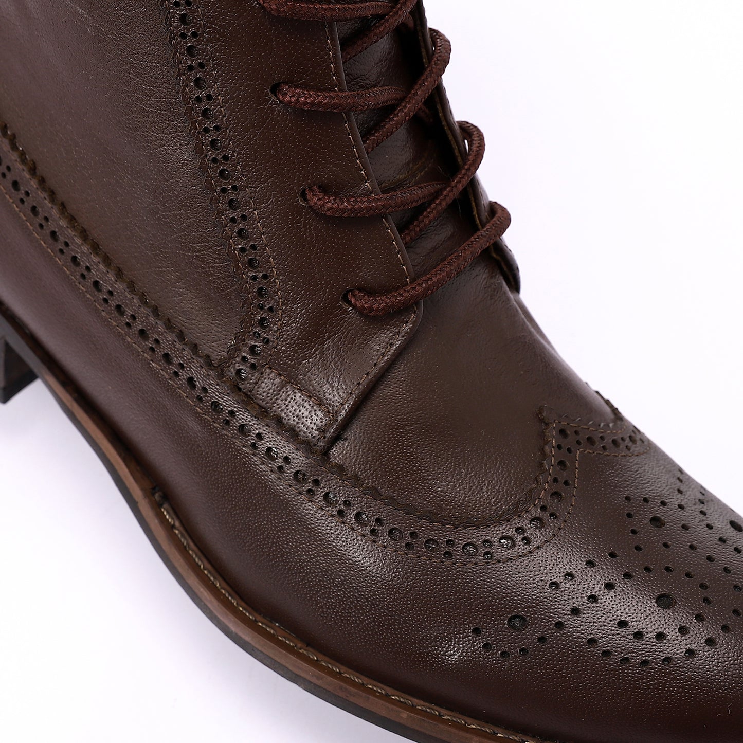 Brown Perforated Pattern Half Boots