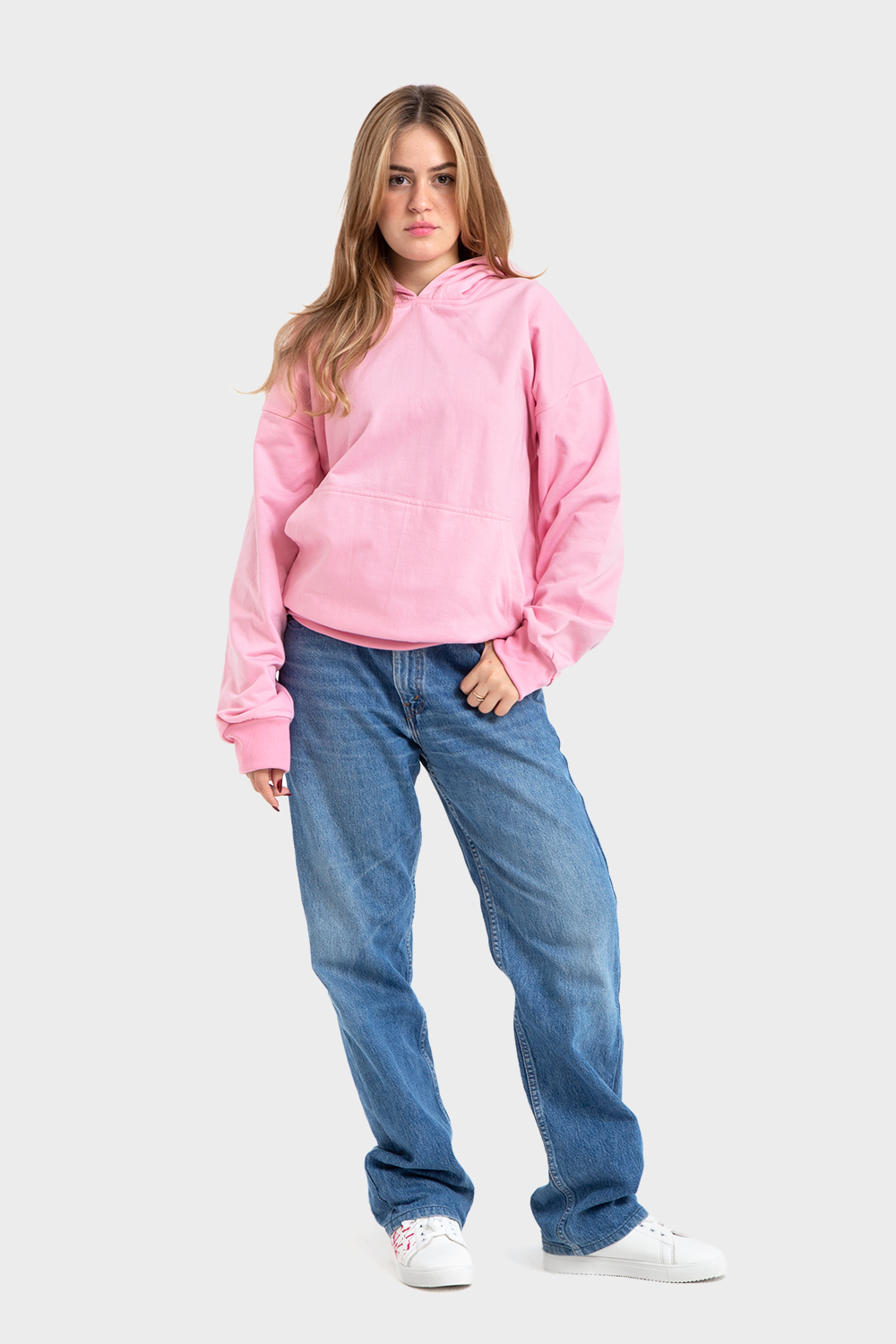 So-Off Feature Line, Pink Oversized Plain Hoodie