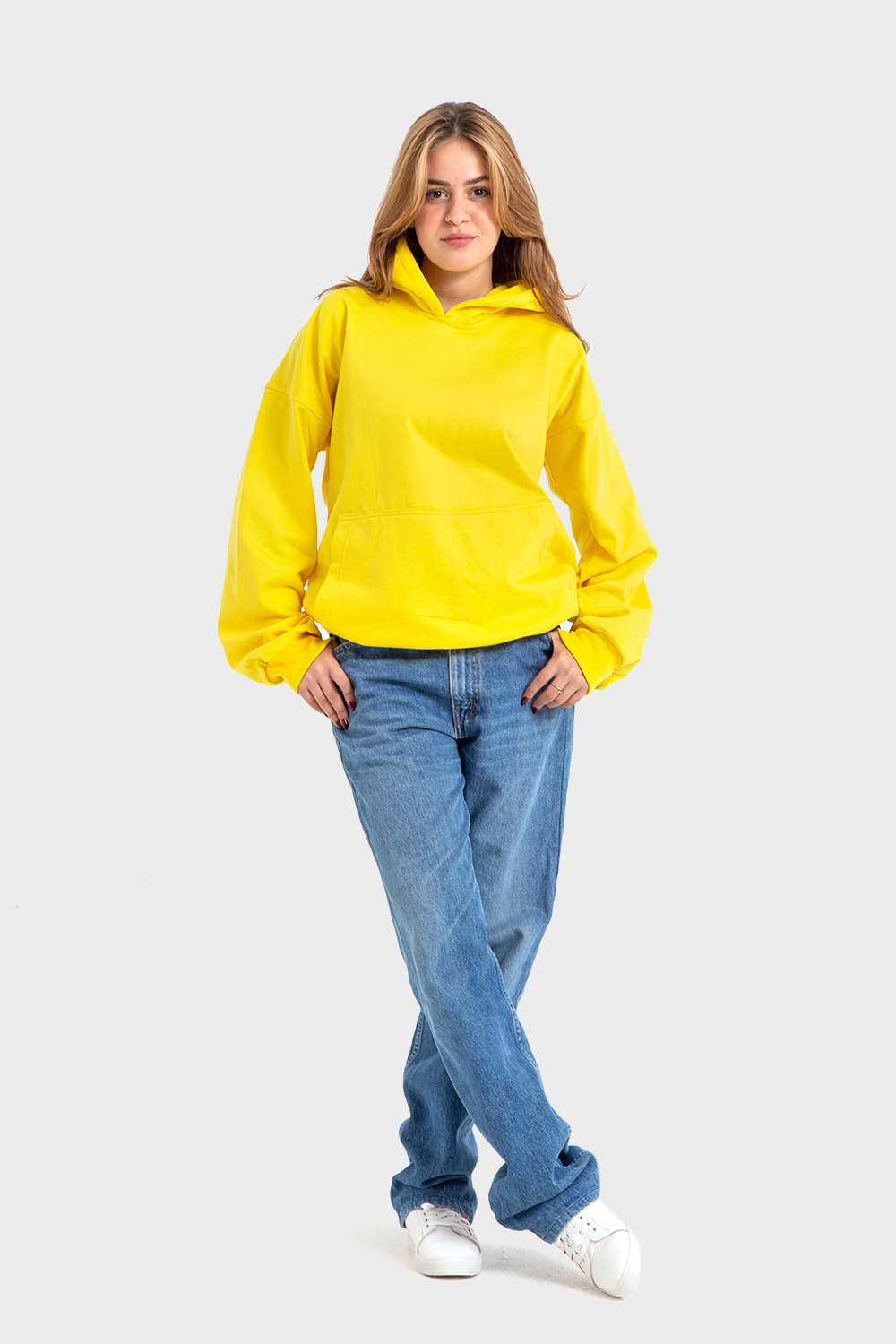 So-Off Feature Line, Yellow Oversized Plain Hoodie