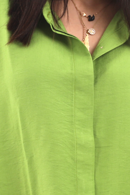 قميص كتان أوفر سايز أخضر