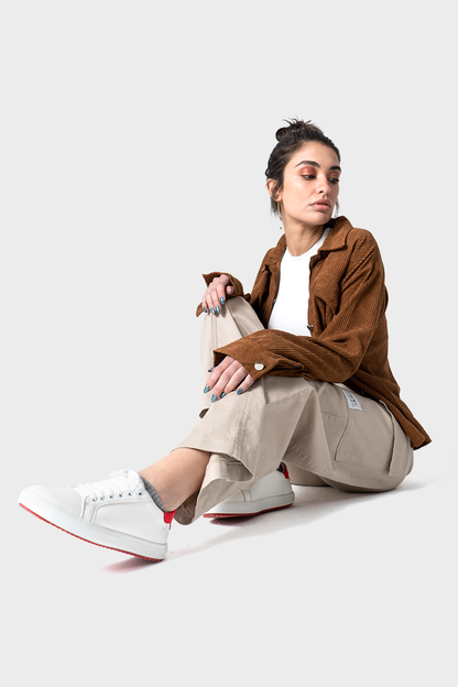 قميص قطيفة مضلع، بني