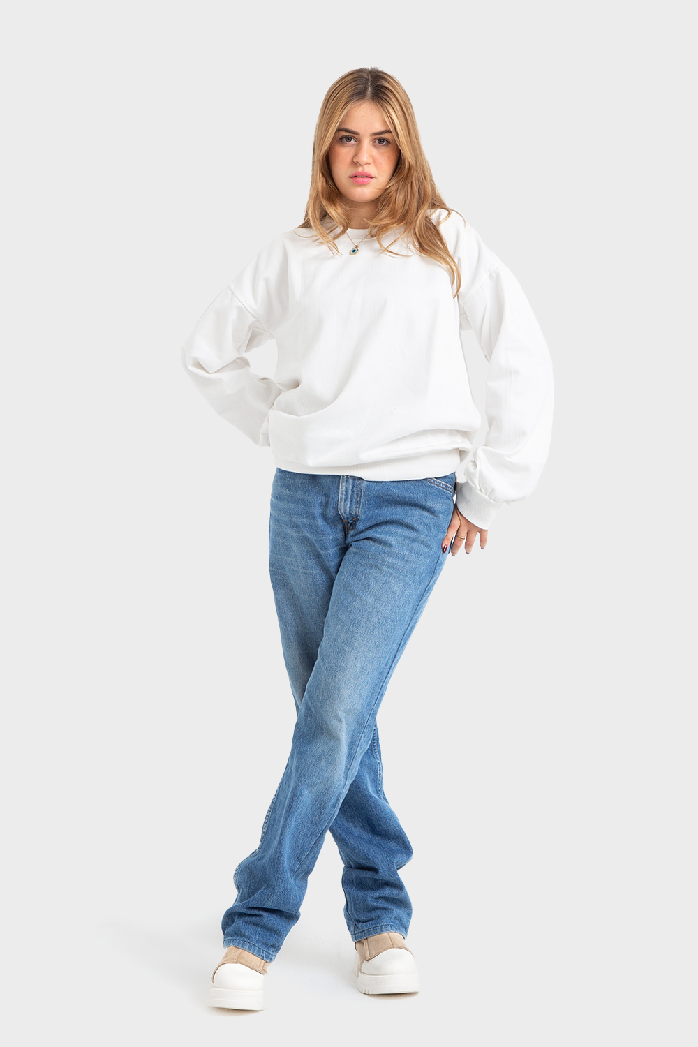 So-Off White Oversized Crew Neck Sweatshirt