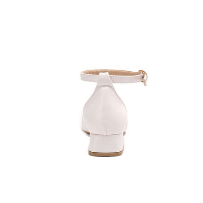 White Pointed Toecap Low Heel Shoes