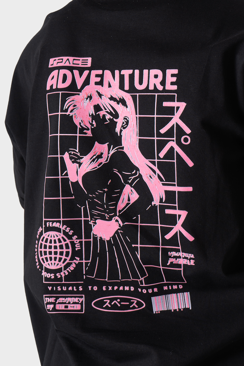 Black Animation Printed Over-Sized T-Shirt