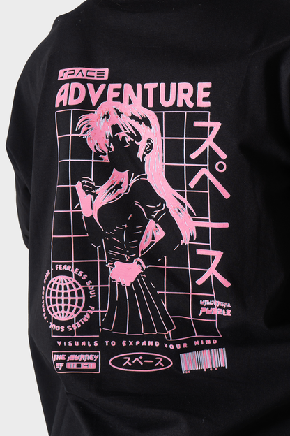 Black Animation Printed Over-Sized T-Shirt