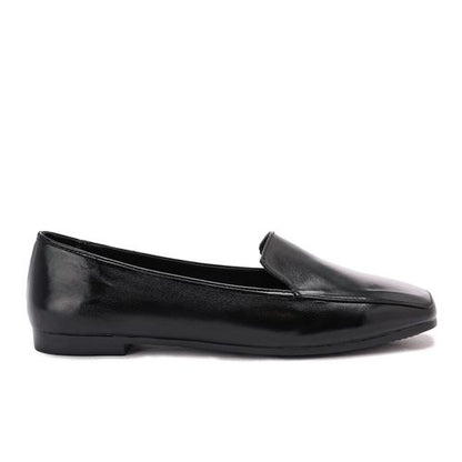 Square Toe Cap Shiny Leather Moccasin