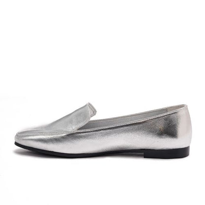 Square Toe Cap Shiny Leather Moccasin