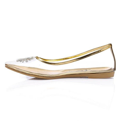 Gold Strass Transparent Flat Shoes