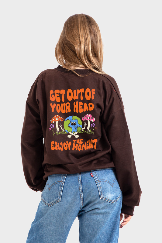 So-Off Brown Oversized Crew Printed Sweatshirt