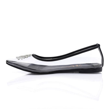 Black Strass Transparent Flat Shoes