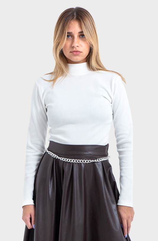 White High Neck Ribbed Top