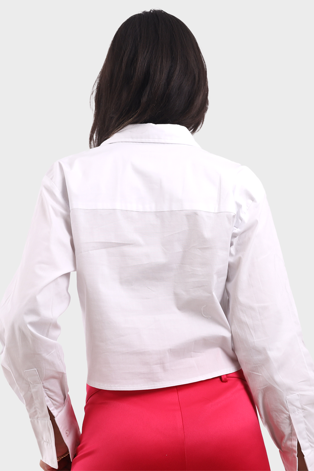 White Front Pockets Cropped Shirt