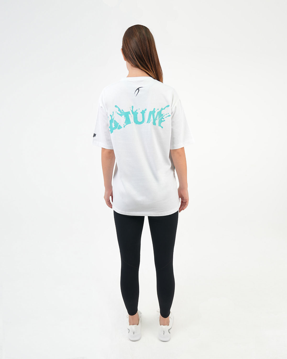 ATUM| Oversized Splash Women's T-Shirt - White With DarkTurquoise panting 