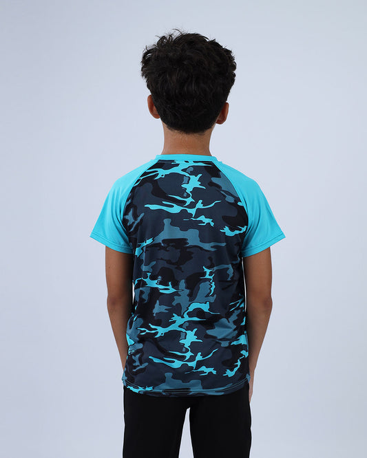 Turquoise Army Training Sports T-Shirt for Boys