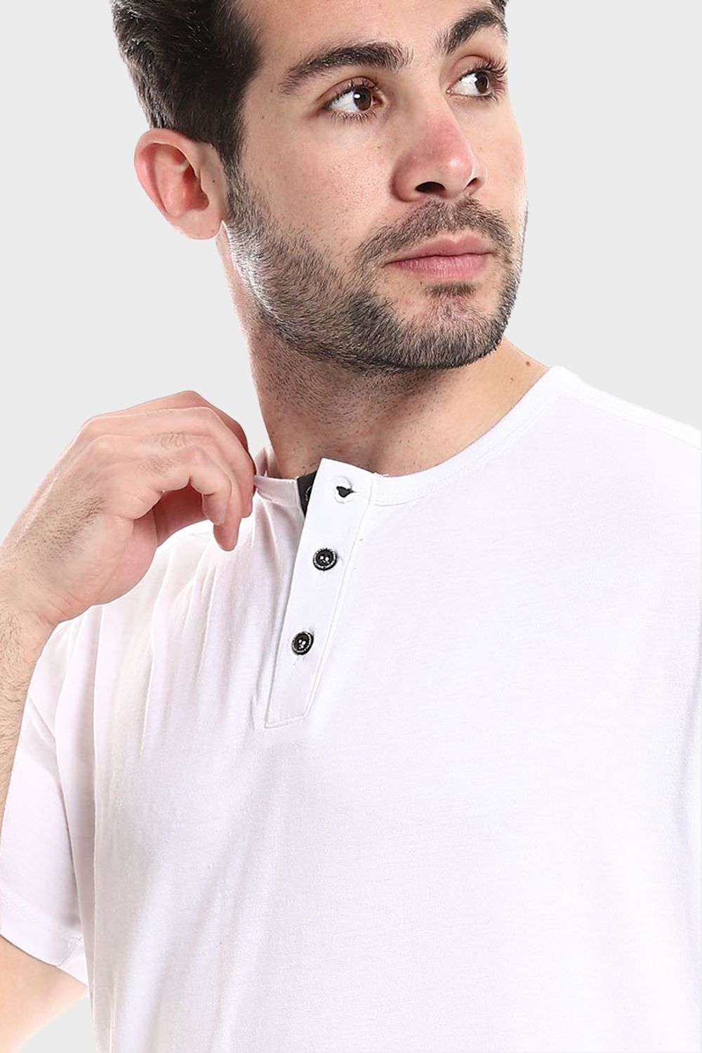 Cotton Basic Buttoned Neckline T-Shirt