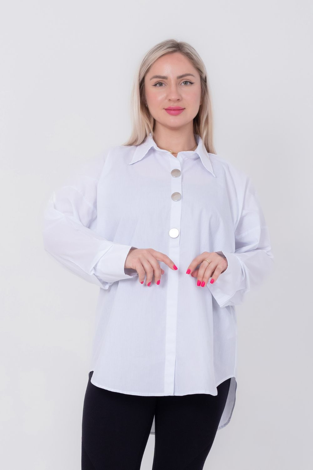 Silver Buttoned Shirt Blouse