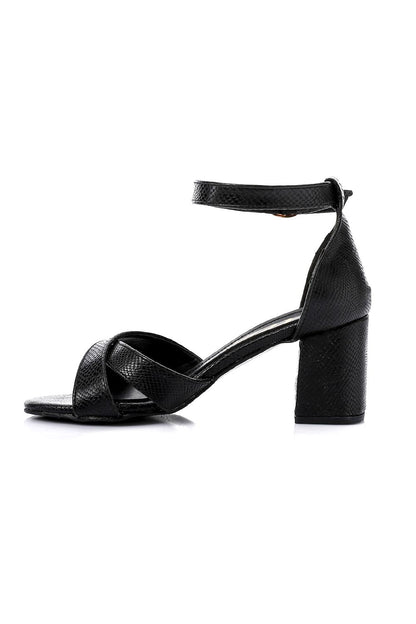 Cross Textured Leather Heeled Sandal