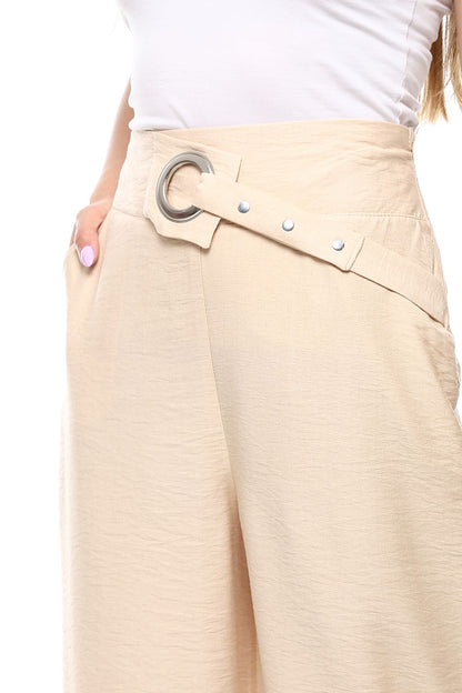 Wide Leg Pants with Buckle Belt