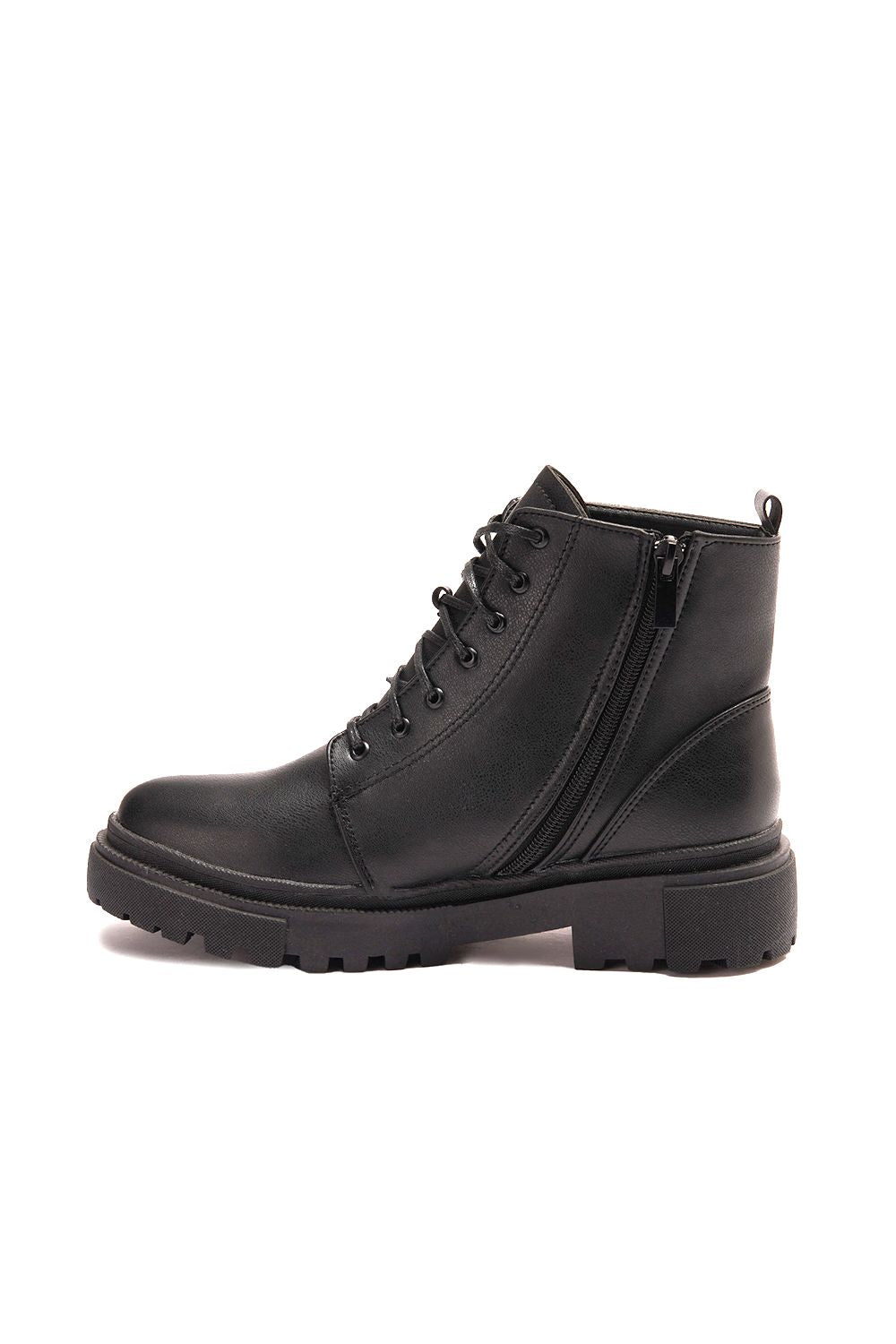 XO Style Solid Lace Up Ankle Boots