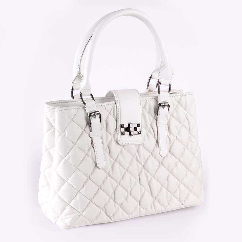 White Twist Lock Hand Bag with Extra Handle