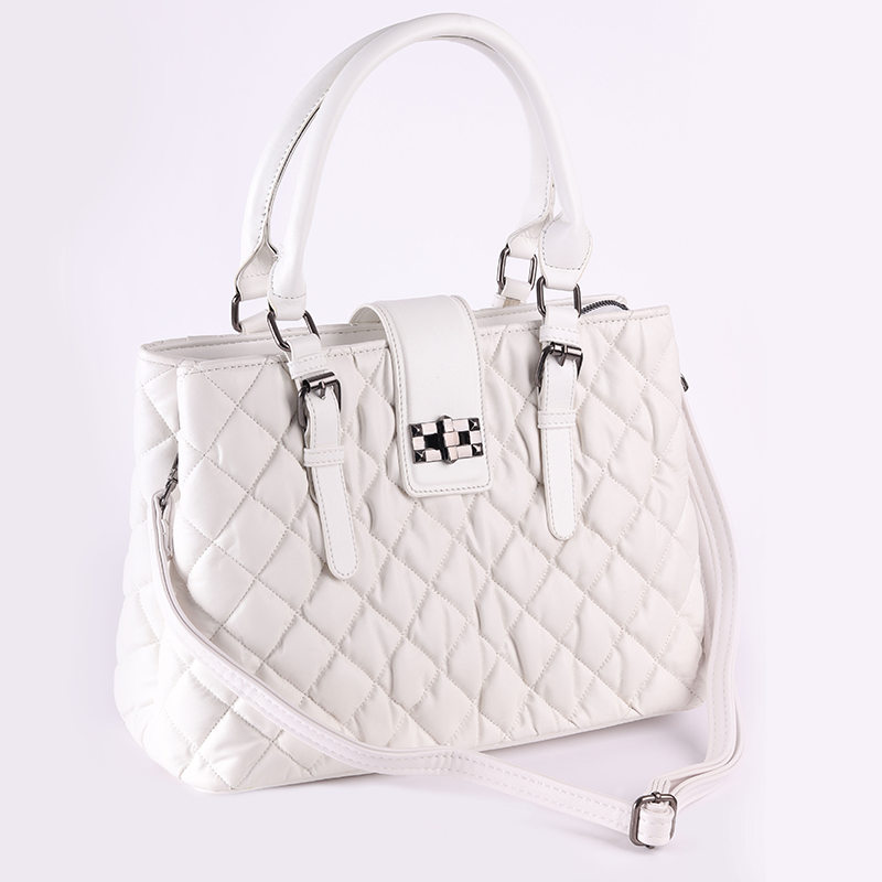 White Twist Lock Hand Bag with Extra Handle