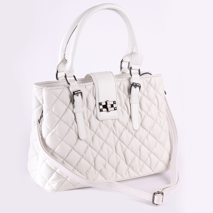 White Twist Lock Hand Bag with Extra Handle