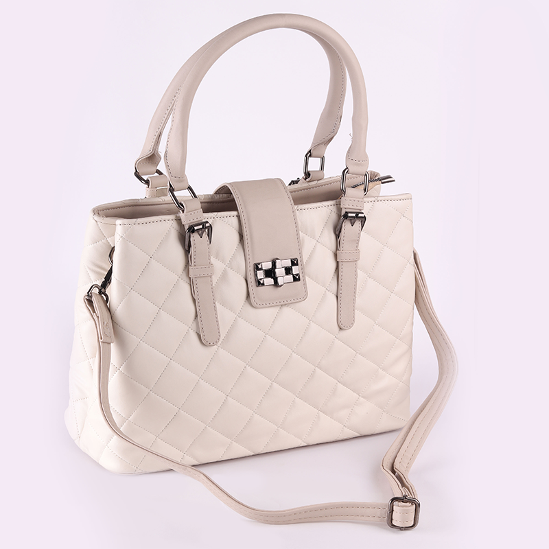 Beige Twist Lock Hand Bag with Extra Handle