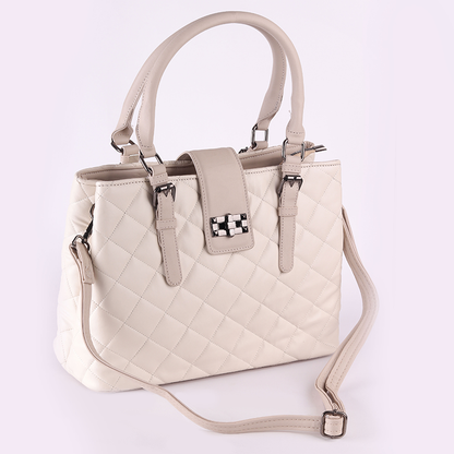 Beige Twist Lock Hand Bag with Extra Handle