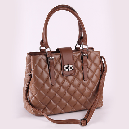 Brown Twist Lock Hand Bag with Extra Handle