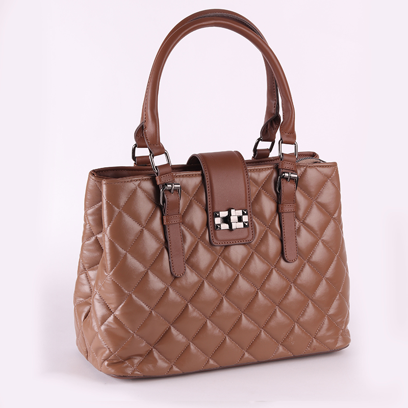 Brown Twist Lock Hand Bag with Extra Handle