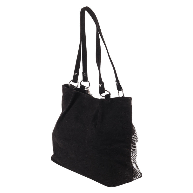 Black Shoulder Bag with Rhinestones