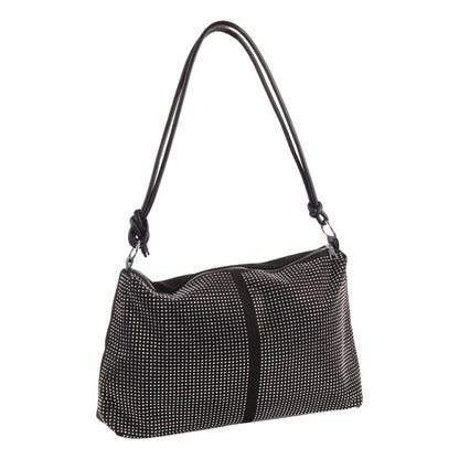 Black Shoulder Bag Studded with Rhinestones