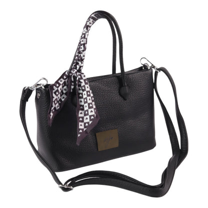 Black Shoulder Handbag with Decorative Scarf