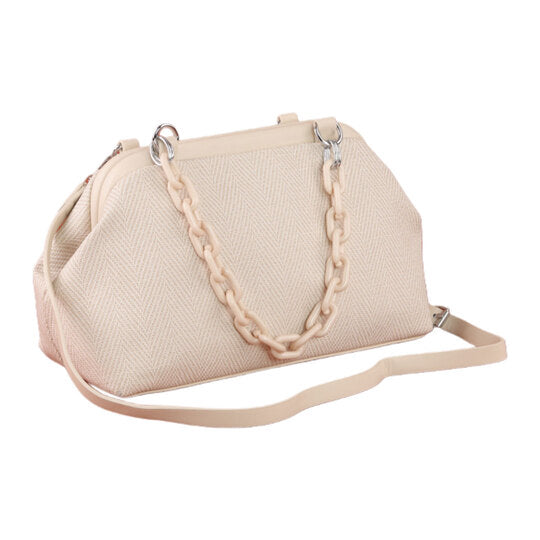 Beige Handbag with Adjustable Leather Strap