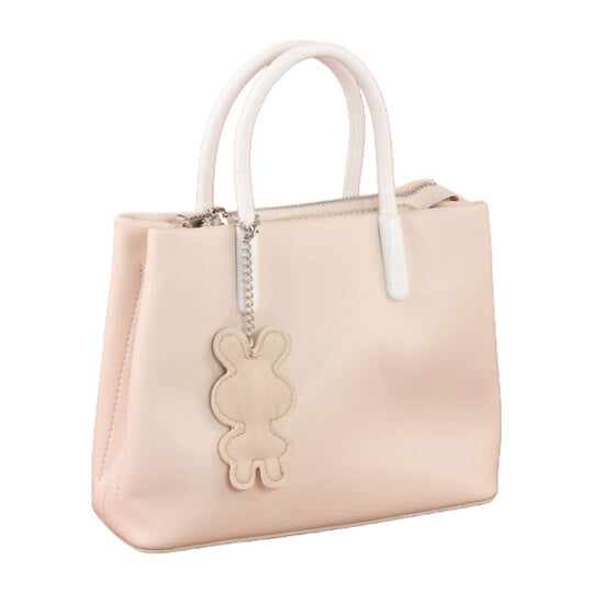 Beige*White Durable Handbag with Extra Handle