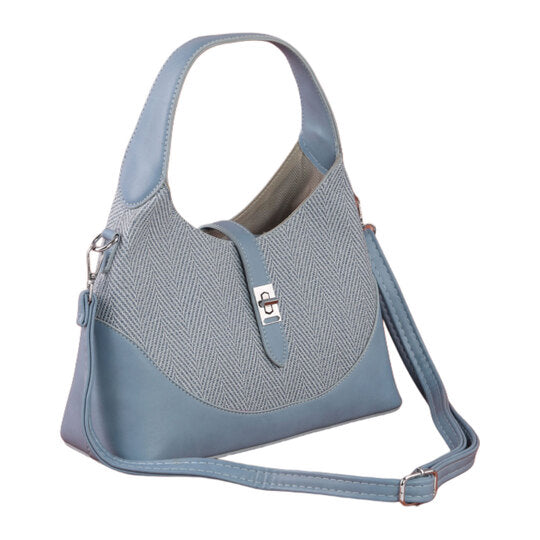 Steel Blue Twist Lock Handbag with Extra Strap