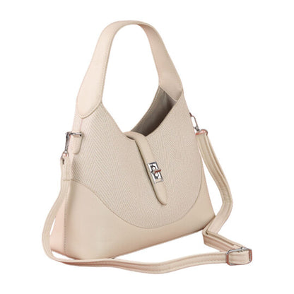 Beige Twist Lock Handbag with Extra Strap