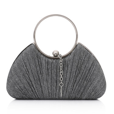 Gray Glittery Clutch with Circular Handle