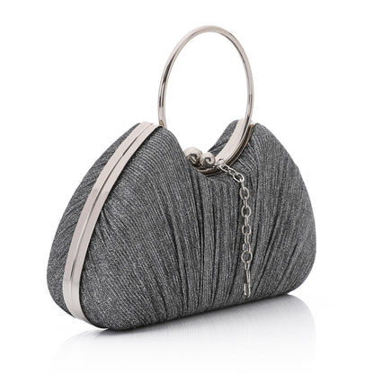 Gray Glittery Clutch with Circular Handle