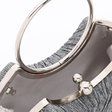 Gray Glittery Clutch with Circular Handle