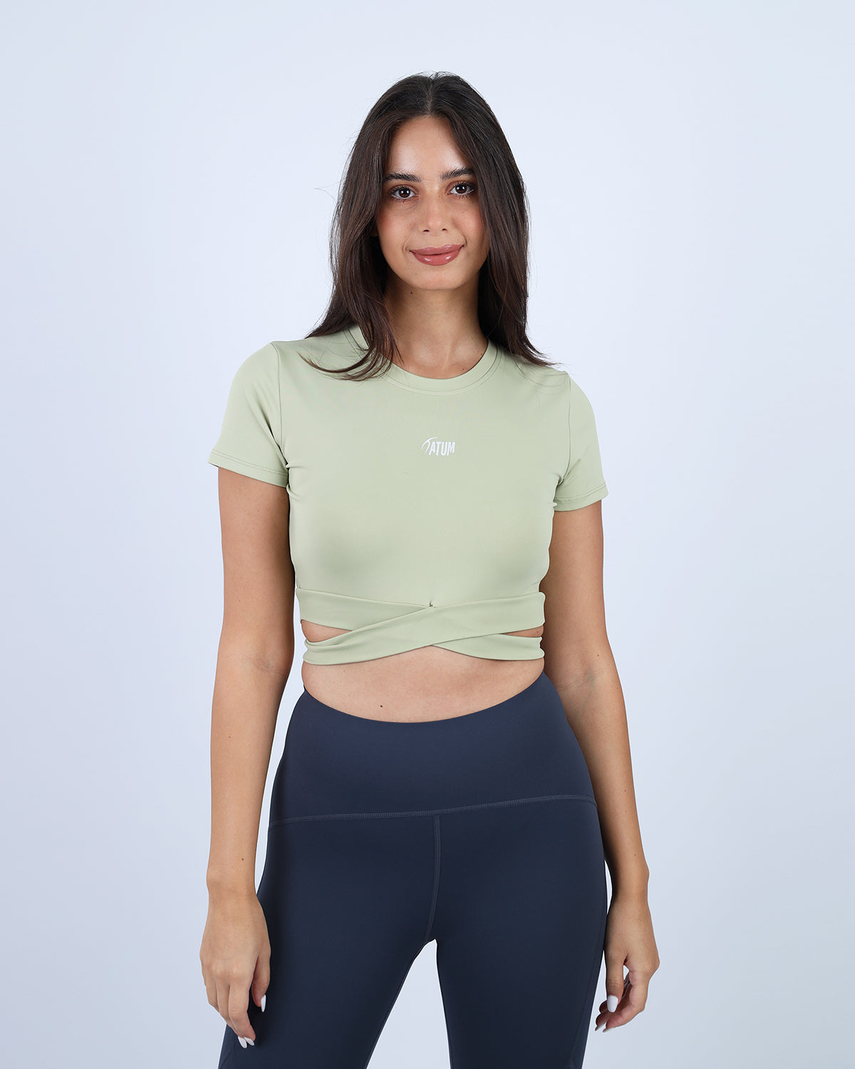 Light Green Twisted Short Sleeves Crop Top