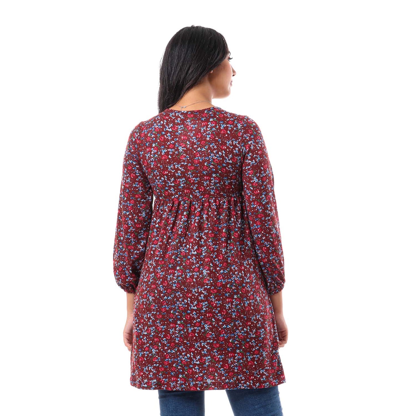 Floral V-Neck Tunic Top - توب بقصة تونك مشجر برقبة V