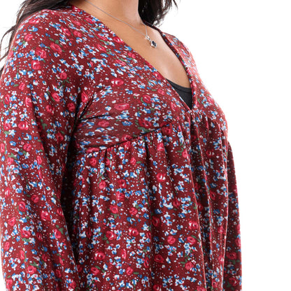 Floral V-Neck Tunic Top - توب بقصة تونك مشجر برقبة V