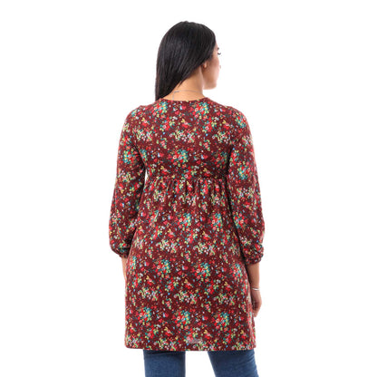 Floral V-Neck Tunic Top - توب بقصة تونك مشجر برقبة V