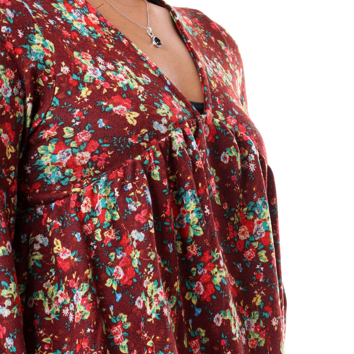 Floral V-Neck Tunic Top - توب بقصة تونك مشجر برقبة V
