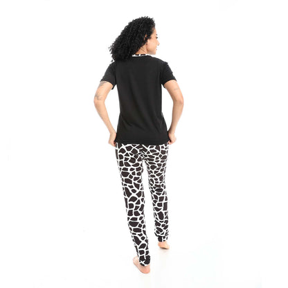 Self Pattern Short Sleeves Pajama Set - بيجامة منقوشة بأكمام قصيرة
